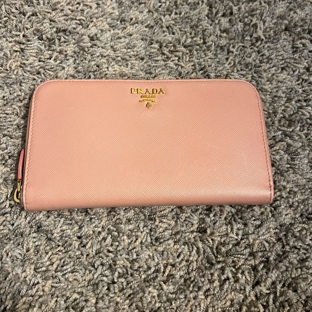 Prada Pink Saffiano Zip Wallet EUC!